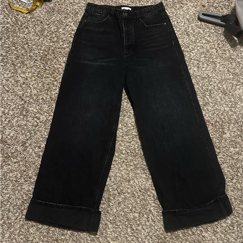 Black High Waisted Wide Leg Denim Jeans size 11 32” waist